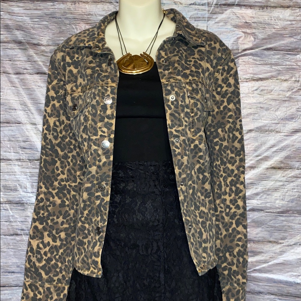 Express Leopard Print Denim Jacket - image 2